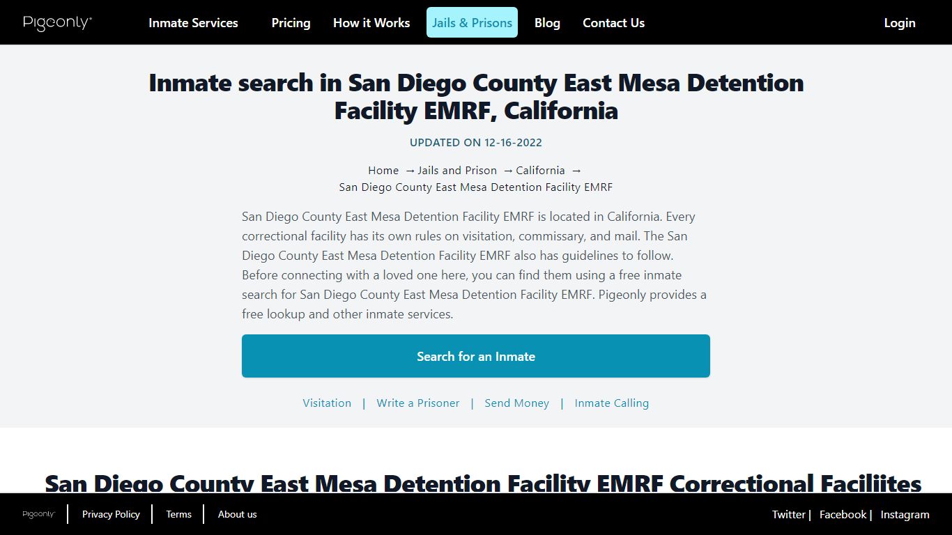 Inmate Search San Diego County East Mesa Detention Facility EMRF ...