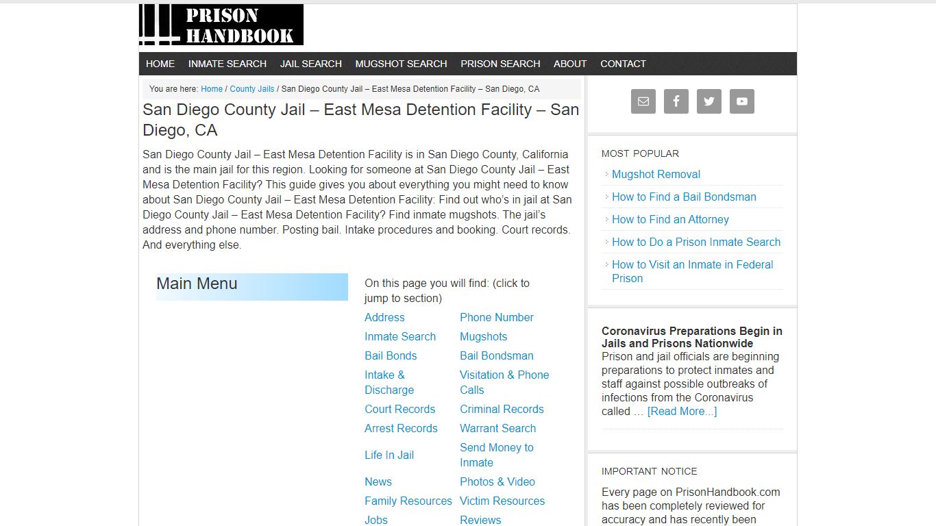 San Diego County Jail – East Mesa Detention Facility – San Diego, CA